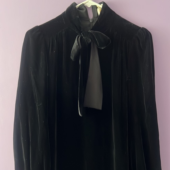 Kate Spade Velvet Bow Tie Neck Ruffle Dress - Picture 2 of 11